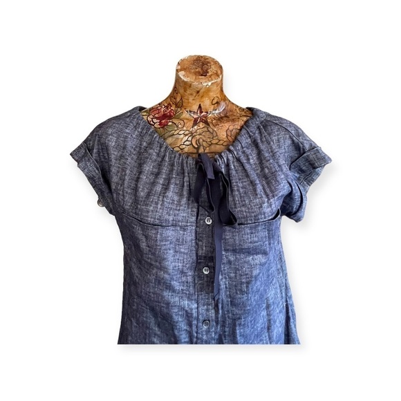 Theory top linen blend blue short sleeve small - Picture 2 of 8